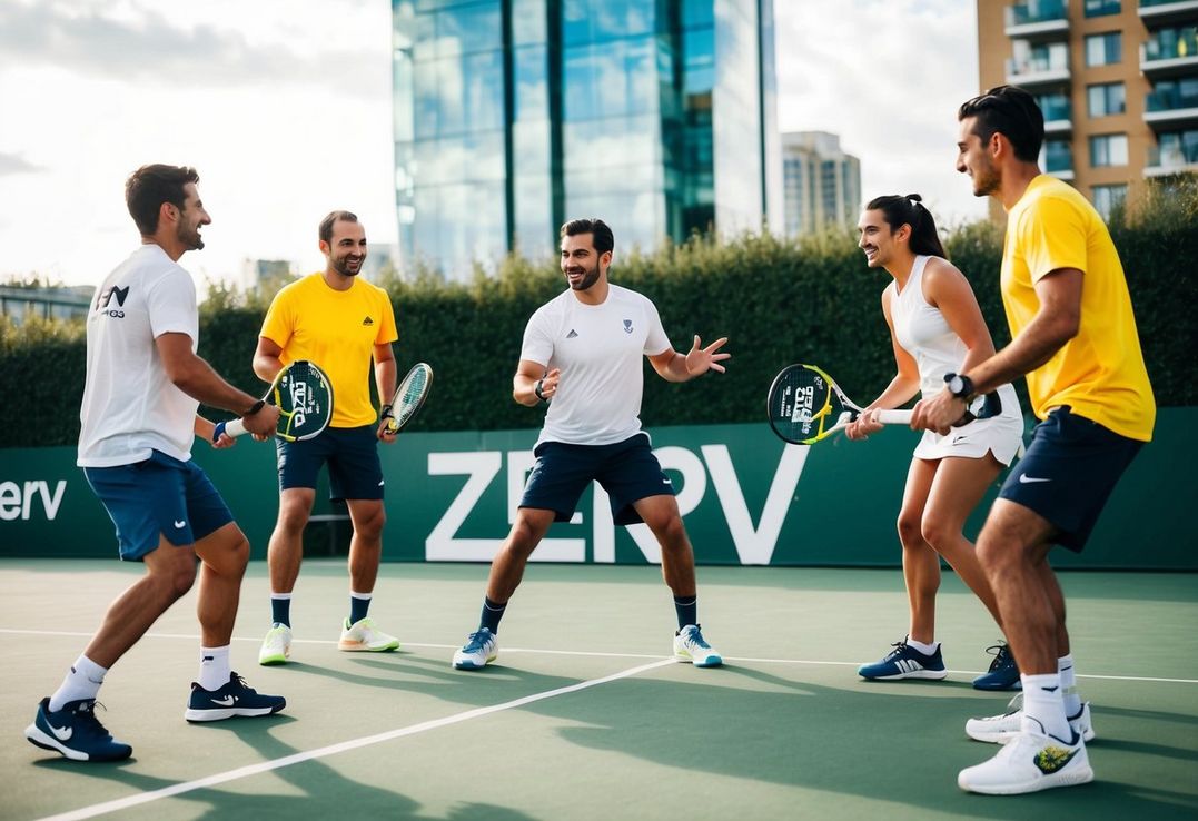 En gruppe venner spiller padel tennis i byen med Zerv padelbatte